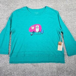 Escape by Habitat Womens Graphic Camper Long Sleeve Shirt‎ Teal Size XL Coastal